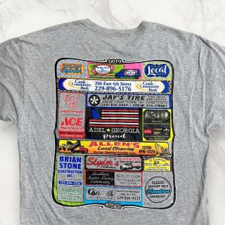 HFK Hanes 古着   グレー カラフル　スポンサー　銀行 Tシャツ(Tシャツ/カットソー(半袖/袖なし))