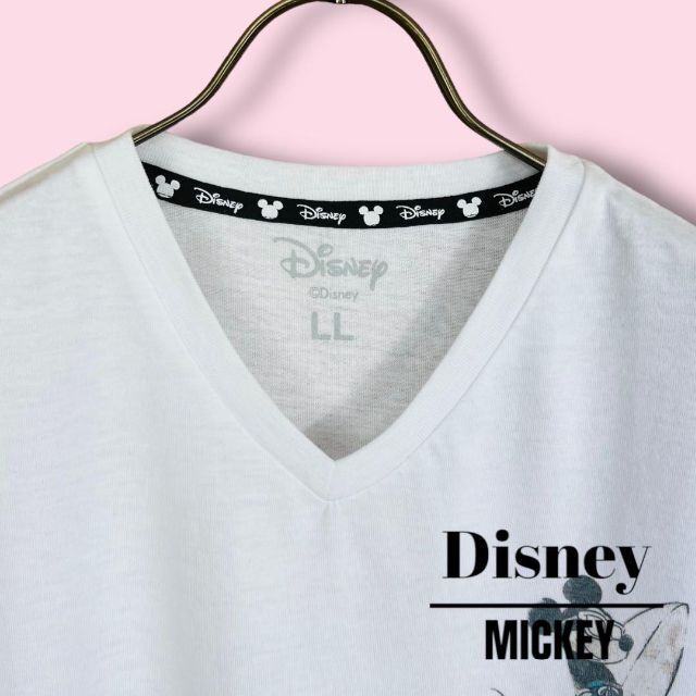 Disney(ディズニー)の【ディズニー】 Tシャツ カットソー プリント サーフィン L ボーダー 白 メンズのトップス(Tシャツ/カットソー(半袖/袖なし))の商品写真