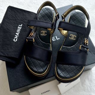 CHANEL - Chanelシャネル プラットフォームストラップサンダル 厚底 黒