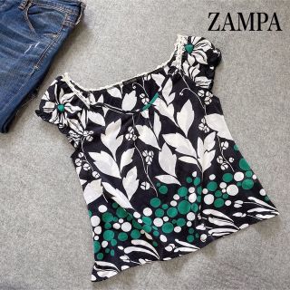 ザンパ(zampa)のZAMPA 総柄 トップス カットソー プルオーバー 美品 ザラ ベルシュカ(カットソー(半袖/袖なし))