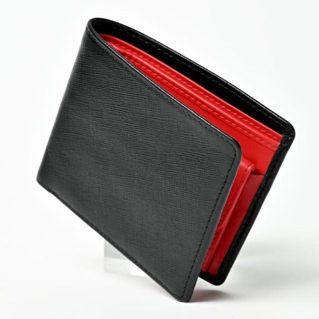 ❤️新品❤️ 高級本革 二つ折り財布 メンズ イタリアンレザー ブラック レッド