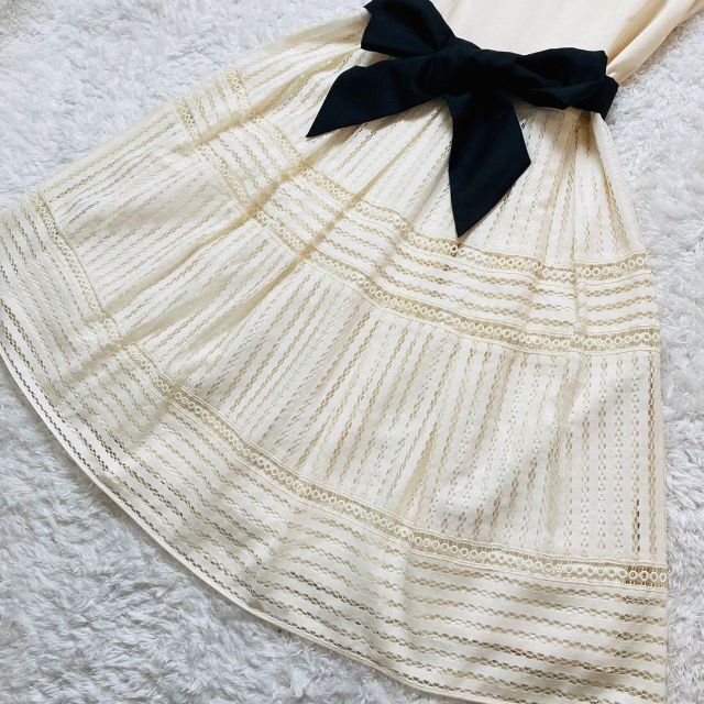 【美品】TO BE CHIC ワンピース リボン レース アイボリー 42 2
