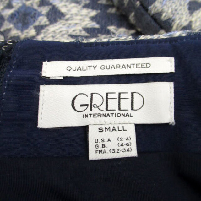 GREED(グリード)のグリード GREED タイトスカート ひざ丈 総柄 S ネイビー ホワイト レディースのスカート(ひざ丈スカート)の商品写真