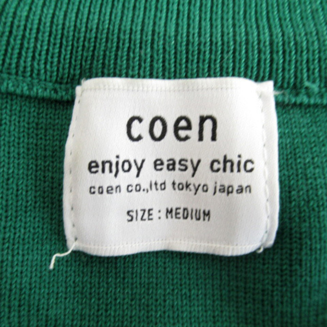 coen(コーエン)のコーエン カーディガン ミドル丈 五分袖 クルーネック M 緑 グリーン レディースのトップス(カーディガン)の商品写真