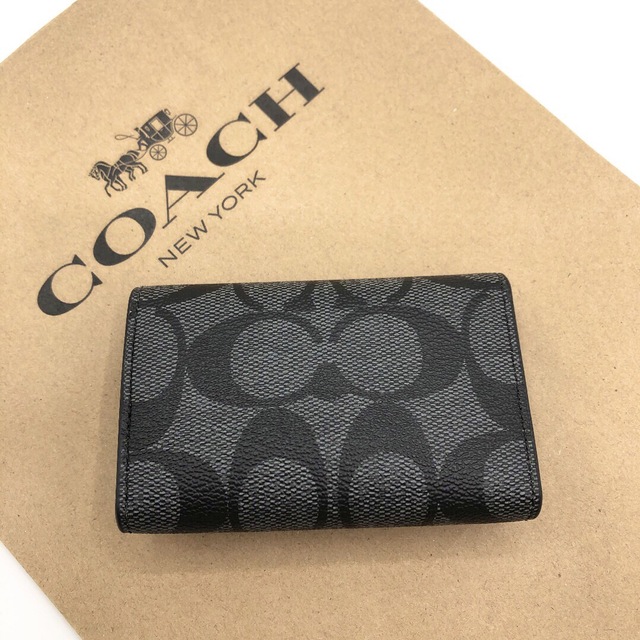 人気TOP 【COACH☆新品】☆チャコール☆メンズ☆5 リング キー ケース☆シグネチャー キーケース