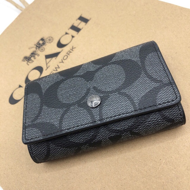 新品 コーチ シグネチャー キーケース チャコール - キーケース