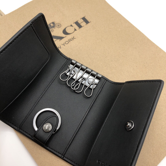【COACH☆新品】メンズ!5 リング キー ケース!チャコール!シグネチャー!