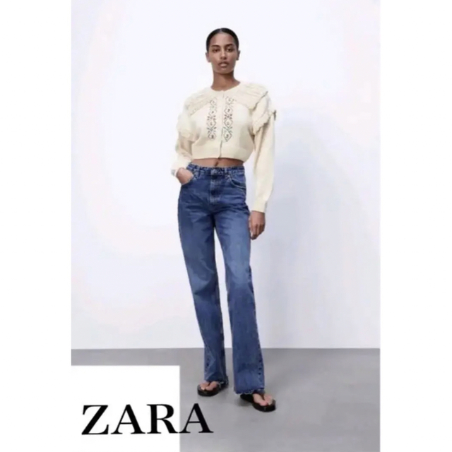 ZARA(ザラ)の匿名配送　新品　ZARA  エンブロイダリー　刺繍　ビックカラー　カーデ　綿 レディースのトップス(カーディガン)の商品写真