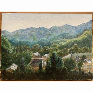 山間の茶畑　油彩画