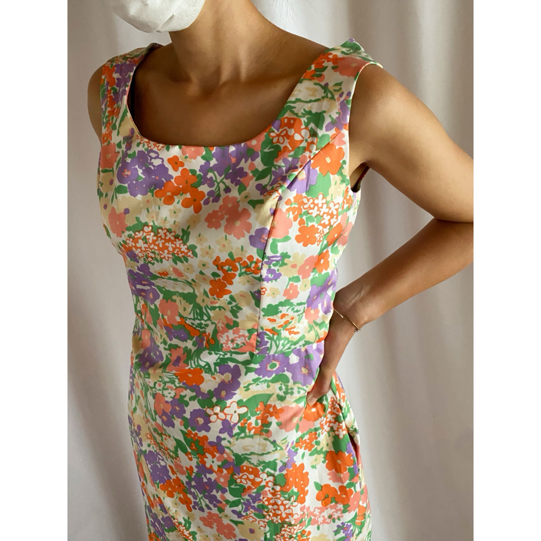 ビンテージ 70s USA 総柄 花柄 フラワー ワンピース ドレス 美品 ビンテージ 70s USA 総柄 花柄 フラワー ワンピース ドレス 美品