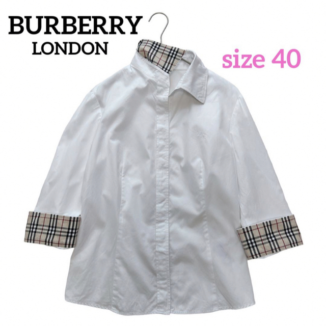 BURBERRY(バーバリー)の【美品】バーバリーロンドン コットン白シャツ ノバチェック 刺繍ロゴ 40 レディースのトップス(シャツ/ブラウス(長袖/七分))の商品写真