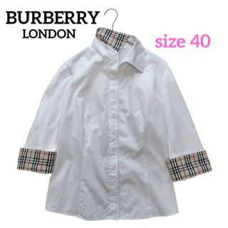 バーバリー(BURBERRY)の【美品】バーバリーロンドン コットン白シャツ ノバチェック 刺繍ロゴ 40(シャツ/ブラウス(長袖/七分))