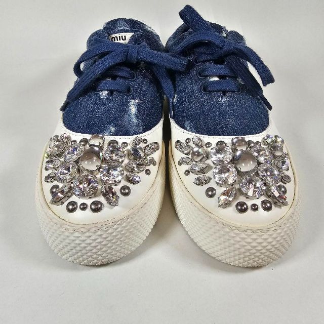 miumiu デニム ビジュー スニーカー ダメージ加工 | hartwellspremium.com