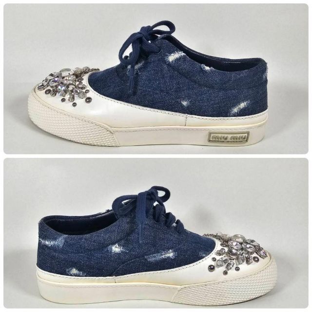 miumiu デニム ビジュー スニーカー ダメージ加工 | hartwellspremium.com