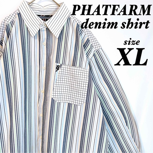 PHATFARM(ファットファーム)のシャツ 長袖 デニムシャツ マルチカラー オーバーサイズ ストライプシャツ 古着 メンズのトップス(シャツ)の商品写真