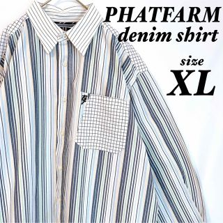 ファットファーム(PHATFARM)のシャツ 長袖 デニムシャツ マルチカラー オーバーサイズ ストライプシャツ 古着(シャツ)