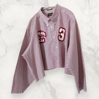 HDI SHIO 古着   赤　白 ストライプ　ショート丈　オリジナル　シャツ(シャツ/ブラウス(長袖/七分))