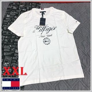 トミーヒルフィガー(TOMMY HILFIGER)のビンテージ仕上げのグランジプリントTシャツ ホワイト　XXLサイズ(Tシャツ/カットソー(半袖/袖なし))