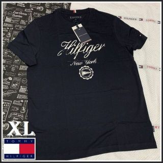 トミーヒルフィガー(TOMMY HILFIGER)のビンテージ仕上げのグランジプリントTシャツ ネイビー　XLサイズ(Tシャツ/カットソー(半袖/袖なし))