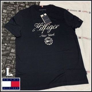 トミーヒルフィガー(TOMMY HILFIGER)のビンテージ仕上げのグランジプリントTシャツ ネイビー　Lサイズ(Tシャツ/カットソー(半袖/袖なし))