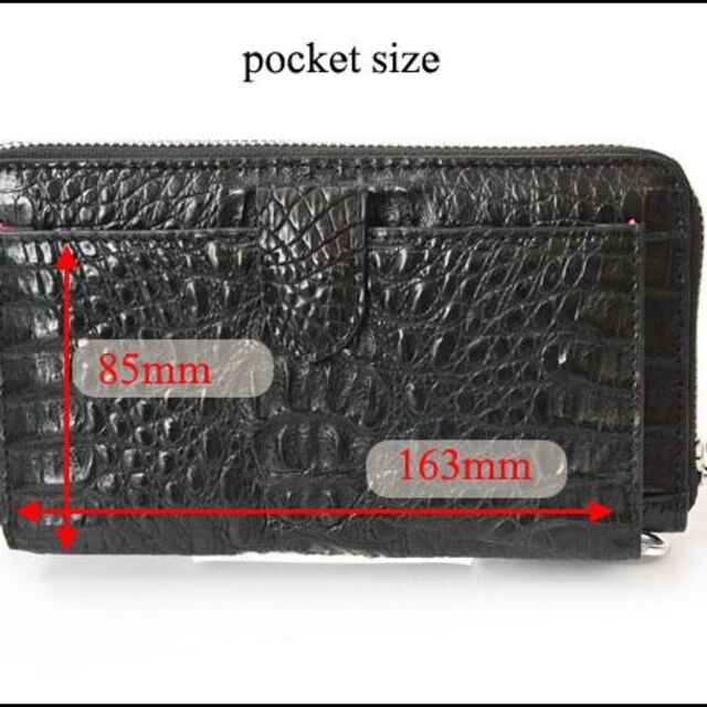 SALE★カイマンクロコワニ本皮 ラウンドジッパー長財布 ストライプ付 BK メンズのファッション小物(長財布)の商品写真