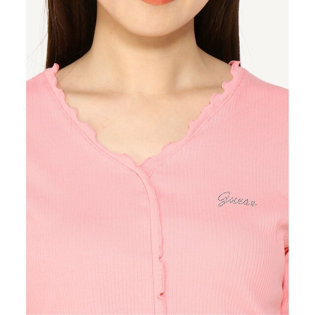 GUESS(ゲス)の【ピンク(PNK)】(W)Logo Knit Tee Shirt レディースのトップス(カットソー(長袖/七分))の商品写真