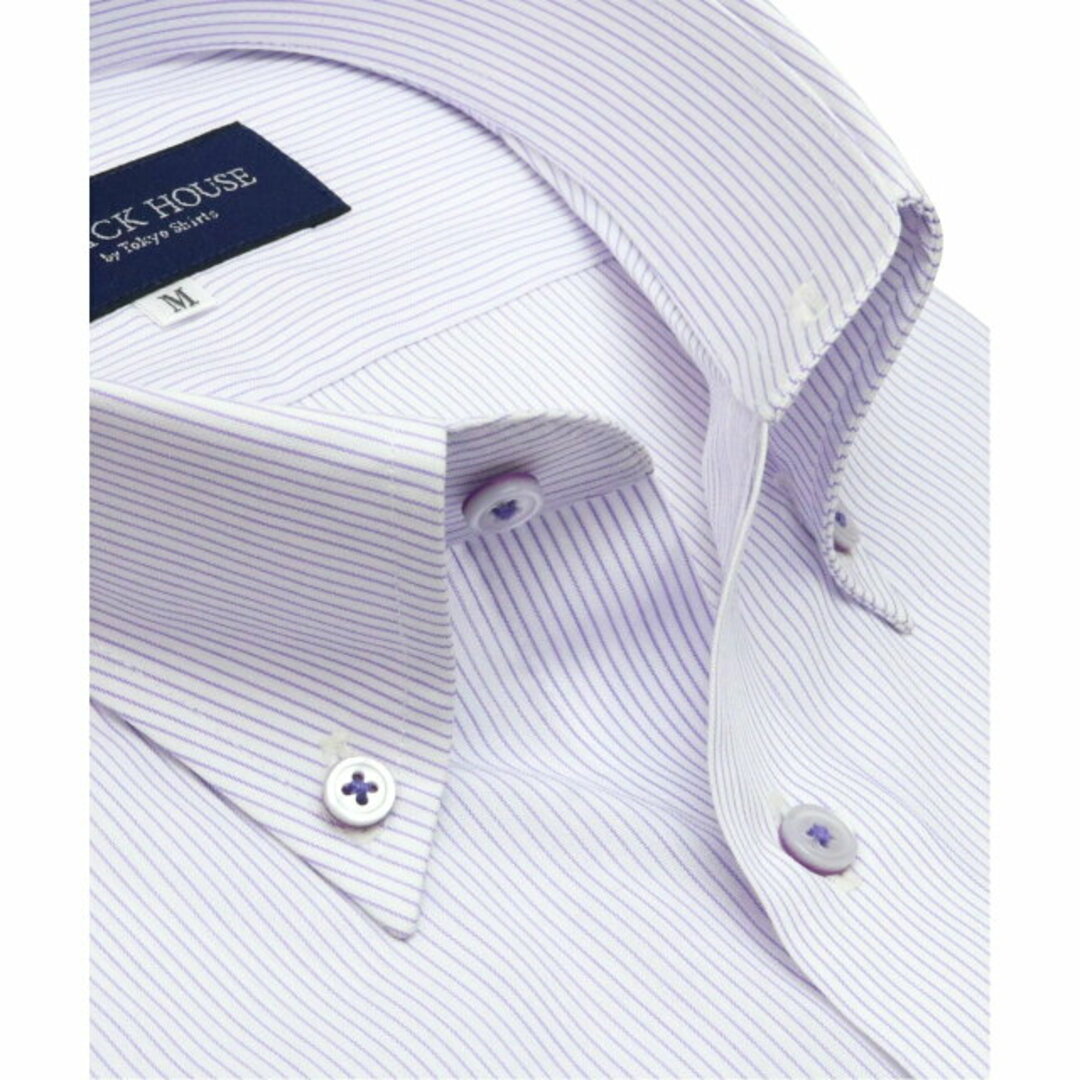 【パープル】(M)ボタンダウンカラー 半袖 形態安定 ワイシャツ