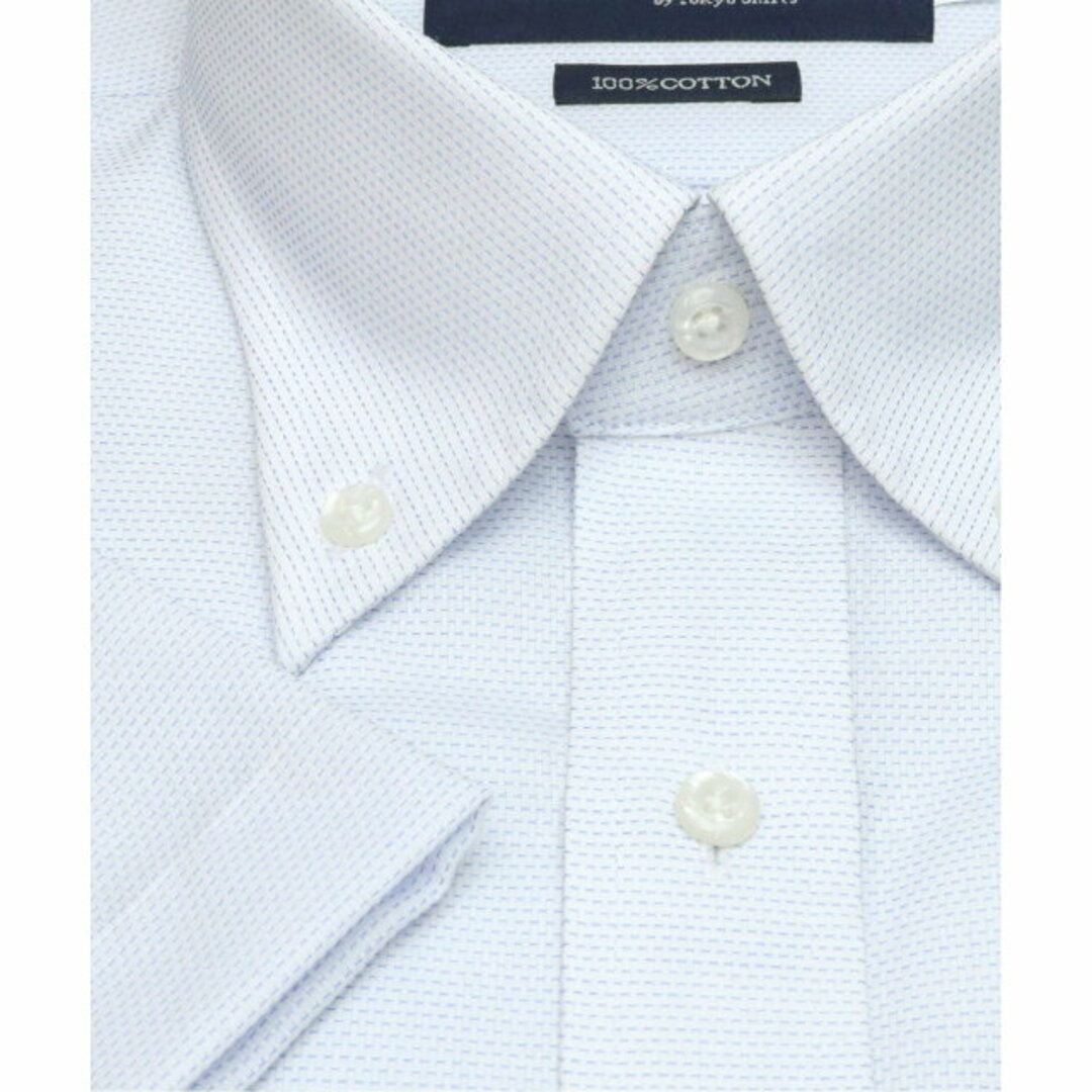 【ブルー】(M)ボタンダウンカラー 半袖 形態安定 ワイシャツ 綿100% 2