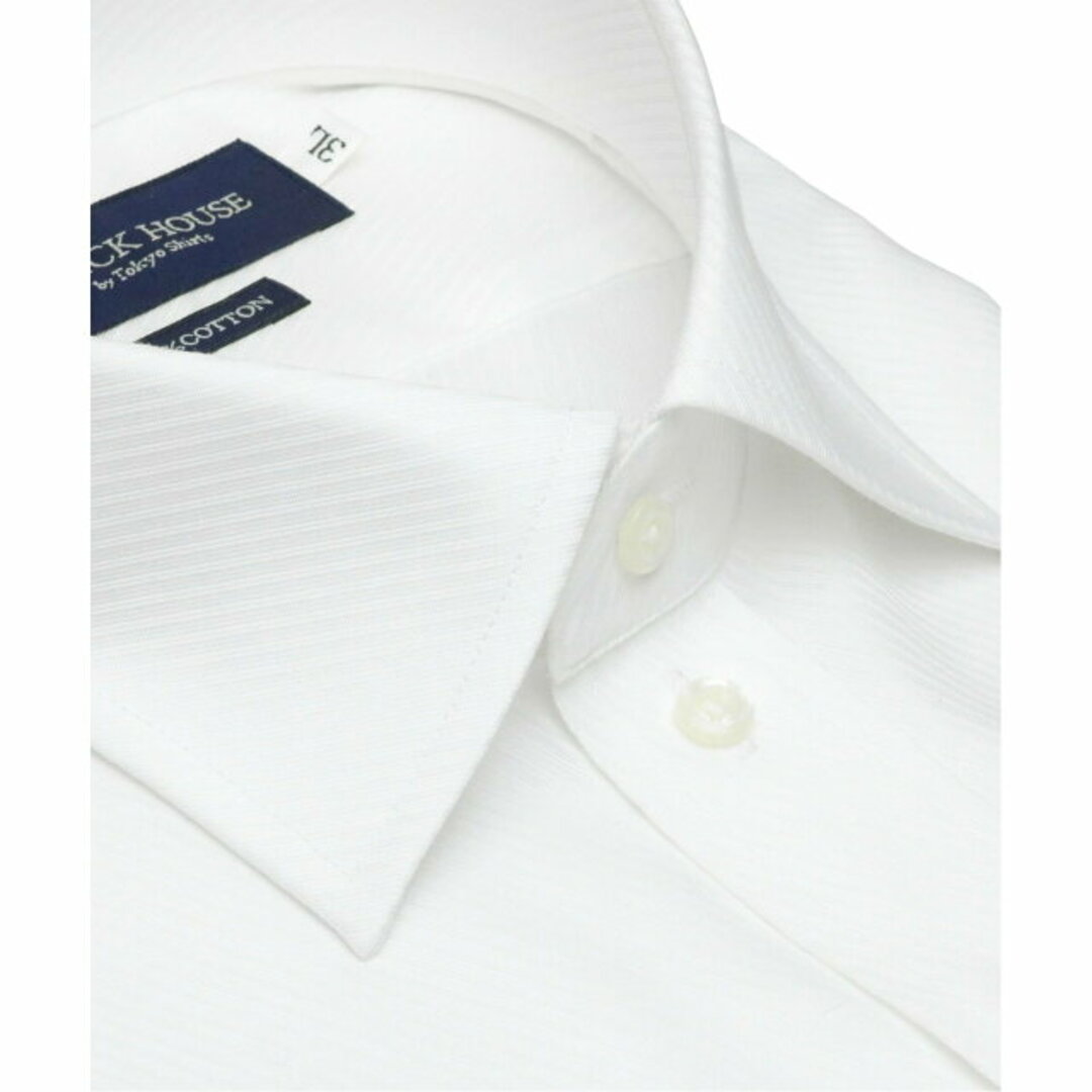 【ホワイト】(M)ワイドカラー 半袖 形態安定 ワイシャツ 綿100% 1