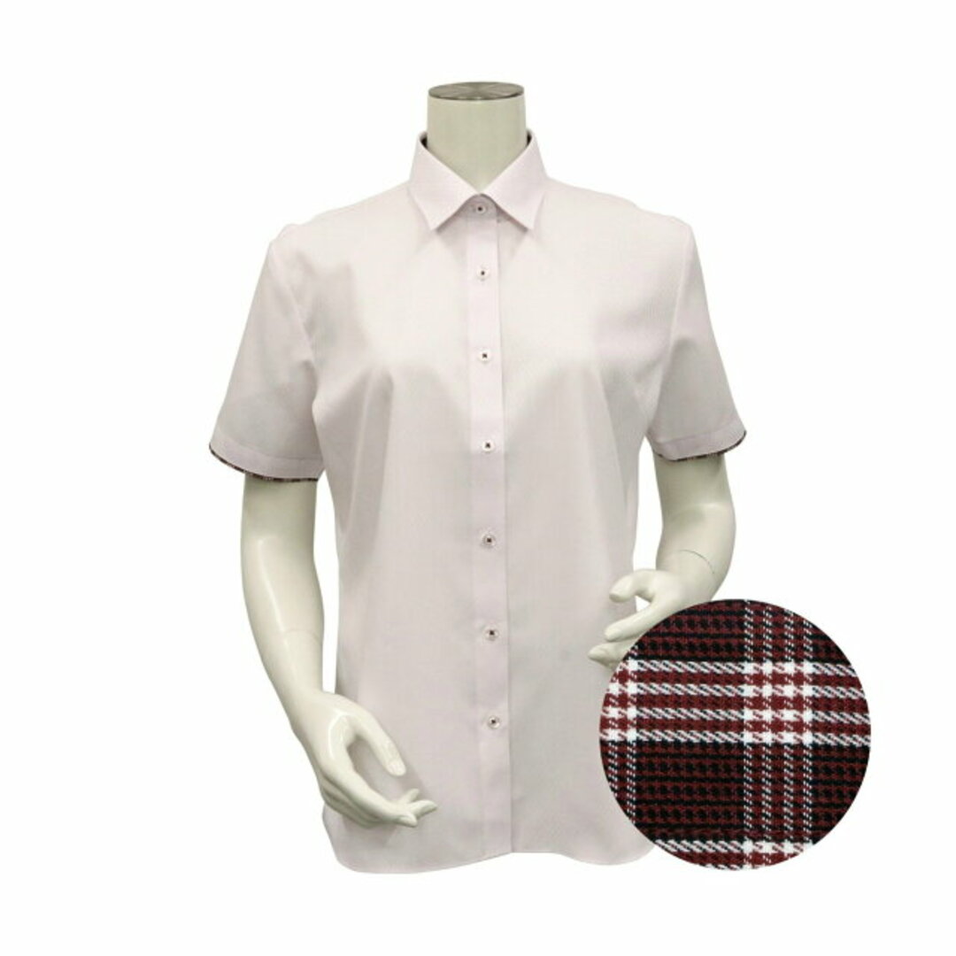 【ピンク】(W)レギュラー衿 半袖 形態安定 レディースシャツ