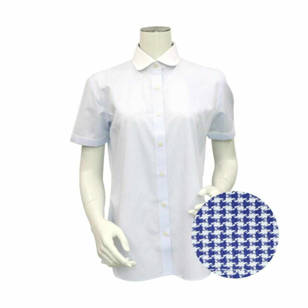 【サックス】(W)ラウンド衿 半袖 形態安定 レディースシャツ