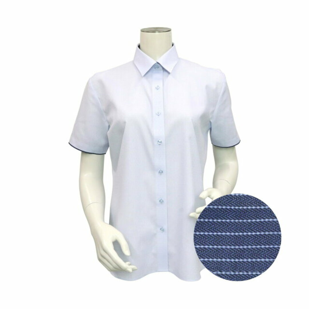 【ブルー】(W)レギュラー衿 半袖 形態安定 レディースシャツ