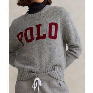 ポロラルフローレン(POLO RALPH LAUREN)のラルフローレン　ロゴクルーネック　セーター　グレー×レッド(ニット/セーター)