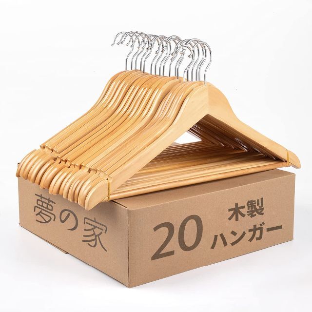 【色: ナチュラル 20本】夢の恋 ハンガー 木製ハンガー スーツ ハンガー ハ 6