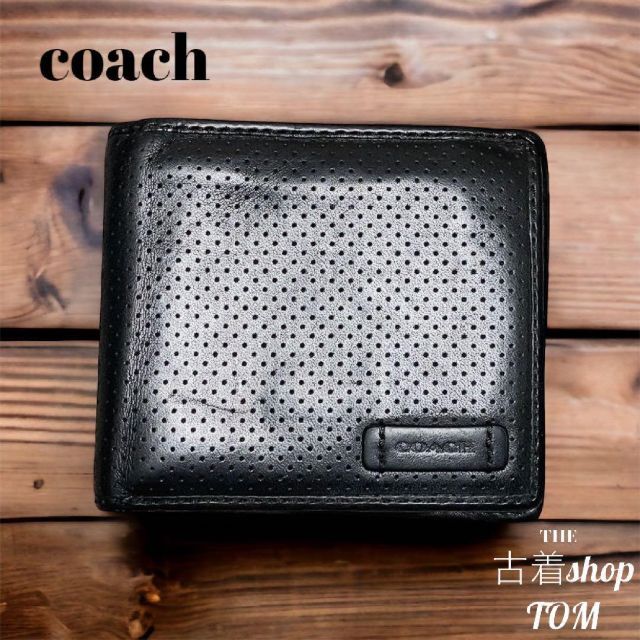 あり×coach　コーチ　折財布　財布　ブラック　革