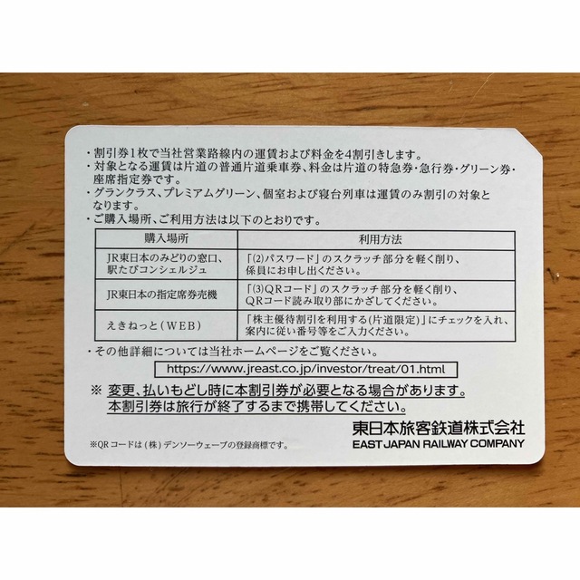 JR東日本　株主優待割引券（2枚） 1