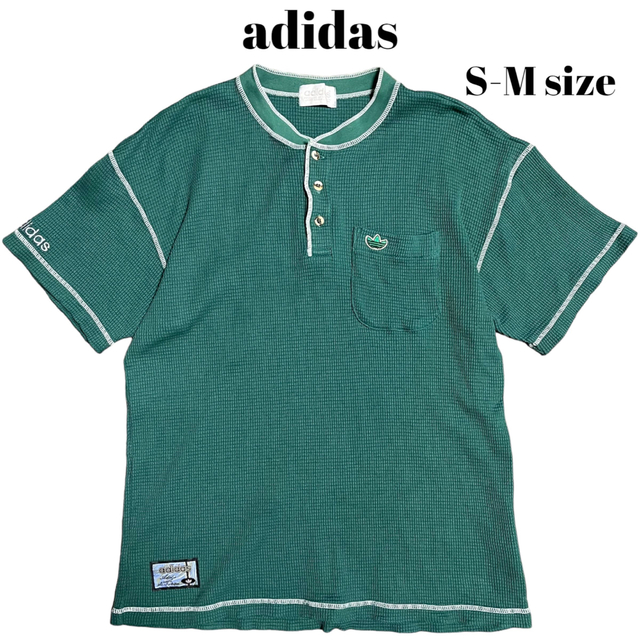 adidas(アディダス)の90’s adidas ヘンリーネックTシャツ ワッフルT グリーン メンズのトップス(Tシャツ/カットソー(半袖/袖なし))の商品写真