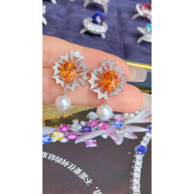 天然スべサルティンガーネット ダイヤ ピアス6.6ct k18 # - ピアス