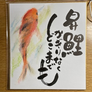 己書　クレヨン画　色紙　五月　鯉のぼり(置物)