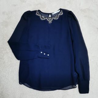 ザラ(ZARA)のザラ　シースルー　トップス　ネイビー(カットソー(長袖/七分))