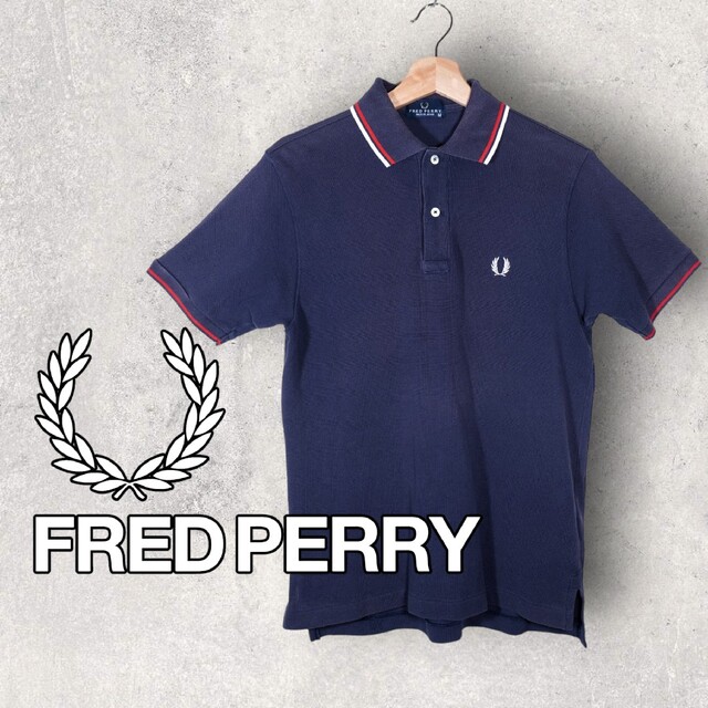 フレッドペリー ポロシャツ ネイビー/紺色 白赤ライン M12 日本製