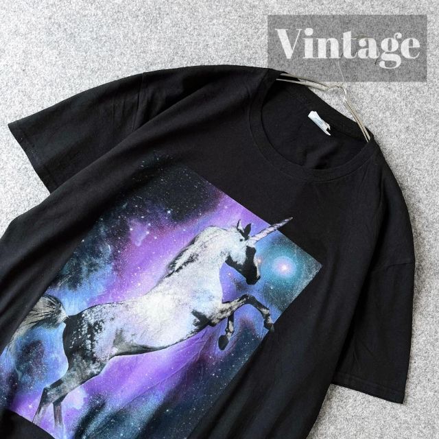 【vintage】ユニコーン BIG プリント グラフィック ルーズ 黒Tシャツ