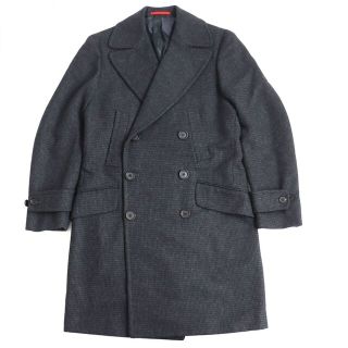 極美品◆ISAIA イザイア ウール100％ ロング丈 ダブルブレスト チェスターコート チャコールグレー 織柄 44 イタリア製 正規品 メンズ