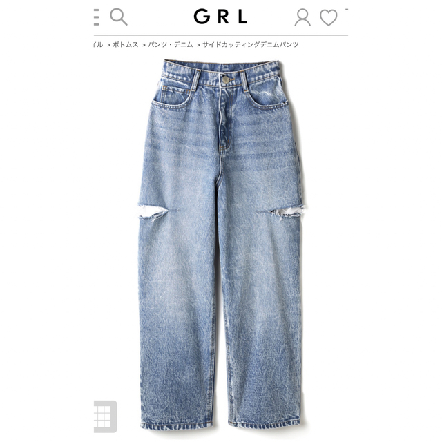 GRL(グレイル)のGRL サイドカッティングデニムパンツ　cu273 S レディースのパンツ(デニム/ジーンズ)の商品写真