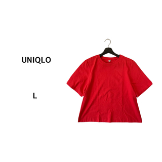 ユニクロ(UNIQLO)の【クロップドクルーネックT（半袖） L レッド 】トップス tシャツ 蛍光色(Tシャツ(半袖/袖なし))