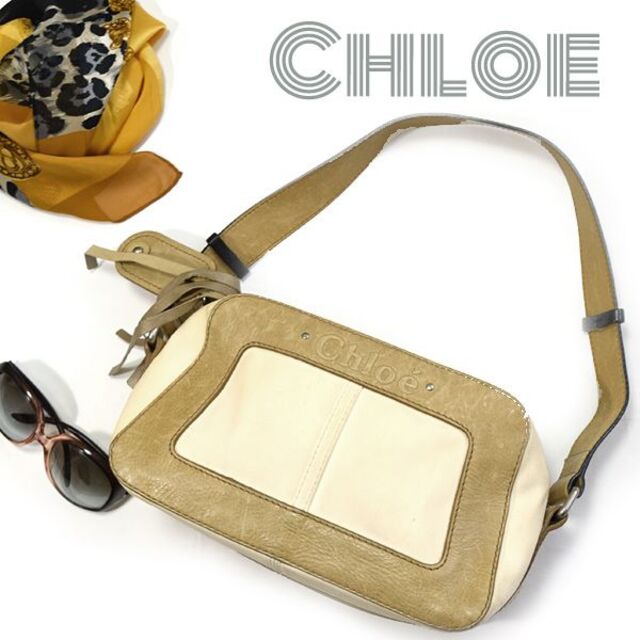 クロエ　■ロゴ入りショルダーバッグ　キャンバス×レザー Chloe