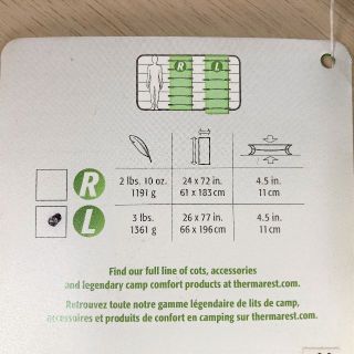 サーマレスト ウルトラライトコット Rサイズ 183cm 超軽量 キャンプ