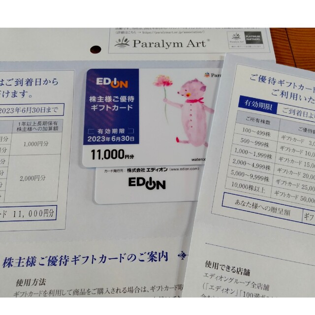 ２２０００円分　エディオン株主優待2022年6月30日まで発送日