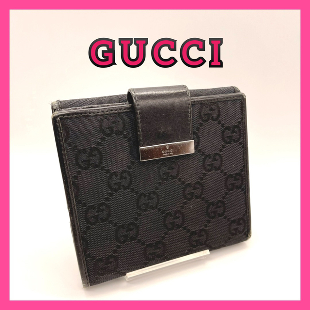 Gucci - 【GUCCI】グッチ GGキャンバス ブラック 財布 二つ折りの通販