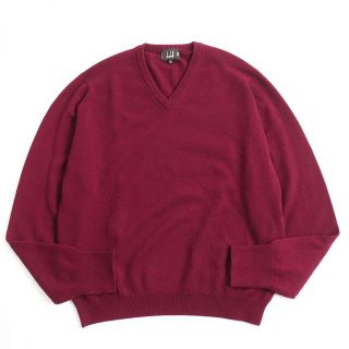 美品◆dunhill ダンヒル Vネック カシミヤ100％ 長袖 ニット/セーター レッド S スコットランド製 メンズ 正規品